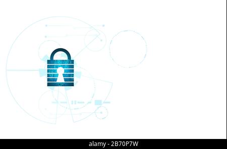 Abstract Cyber security with padlock blue circle technology Future cyber background. Stock Vector