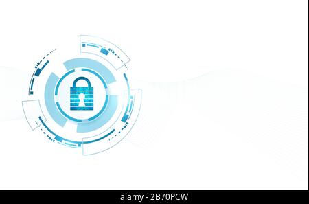 Abstract Cyber security with padlock blue circle technology Future cyber background. Stock Vector