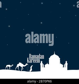 Eid Mubarak greeting Card Illustration, ramadan kareem cartoon vector Wishing for Islamic festival Stock Vector