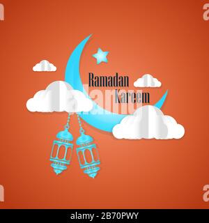 Ramadan Kareem arabic calligraphy and traditional lantern islamic vector designs Stock Vector