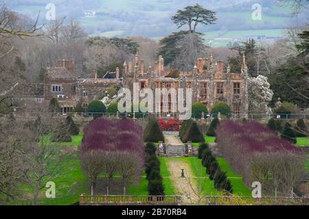 Parnham House, Beamnister, Dorset, UK.  12th March 2020.  The fire ravaged and now ruined grade 1 listed 16th Century Elizabethan Parnham House near Beaminster in Dorset has been sold nearly three years after it was destroyed by a fire.  It is planned to be restored by the new owner.  The property was owned by Michael Treichl at the time of the fire, was questioned by police. He was found dead in Geneva two months later.  Picture Credit: Graham Hunt/Alamy Live News Stock Photo