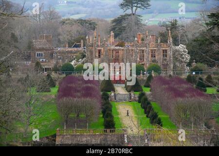 Parnham House, Beamnister, Dorset, UK.  12th March 2020.  The fire ravaged and now ruined grade 1 listed 16th Century Elizabethan Parnham House near Beaminster in Dorset has been sold nearly three years after it was destroyed by a fire.  It is planned to be restored by the new owner.  The property was owned by Michael Treichl at the time of the fire, was questioned by police. He was found dead in Geneva two months later.  Picture Credit: Graham Hunt/Alamy Live News Stock Photo