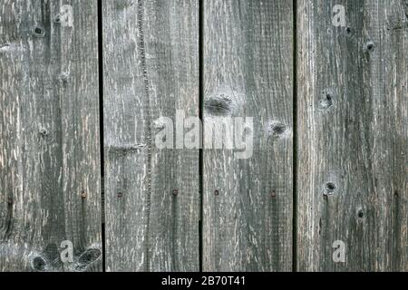 Old gray wooden floor, texture of boards, vertical lines on grunge wood fence. Hardwood carpentry Stock Photo