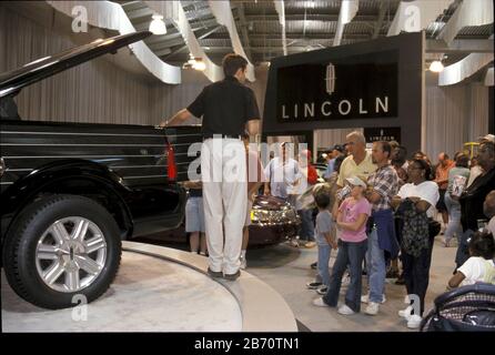 Dallas, Texas USA, October 2001: Pitchman displays the new 2002 Lincoln Blackwood pickup truck in the auto show pavilion at the State Fair of Texas.  ©Bob Daemmrich Stock Photo
