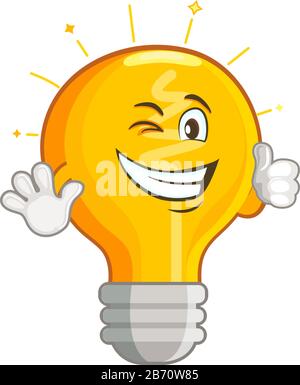 Shining yellow smiling light bulb. Stock Vector