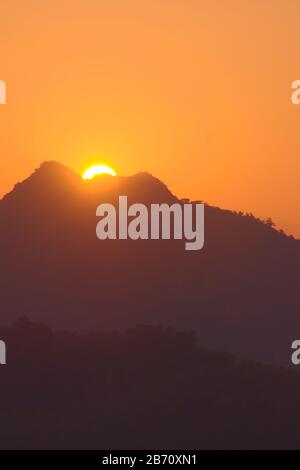 Glorious sunset over the Mekong river from Mount Phou Si, in Luang Prabang, Laos. Stock Photo