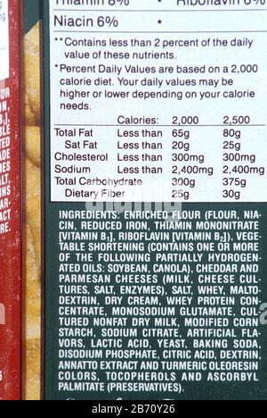 Nutrition labeling on snack cracker package. ©Bob Daemmrich Stock Photo