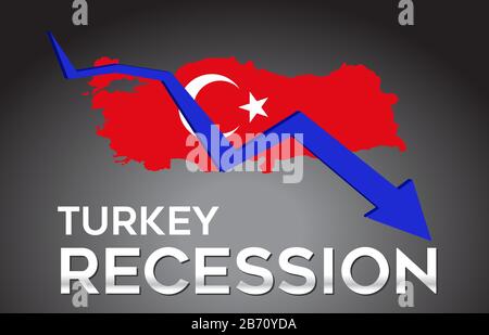 Map of Turkey Recession Economic Crisis Creative Concept with Economic Crash Arrow Vector Illustration Design. Stock Vector