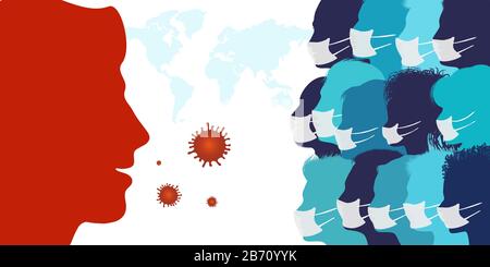 Group people diversity wearing medical masks. Crowd of people planning themselves from viral or bacteriological infection. Banner. Coronavirus epidemi Stock Vector