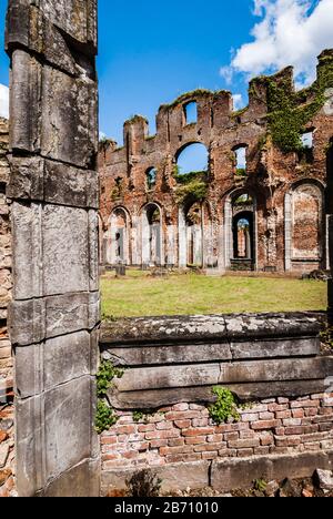 The ruins of the Cistercian Aulne Abbey, nestled on the right bank of the Sambre, Stock Photo