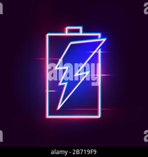 Neon Battery Icon. Illustration. for Your Website Stock Vector