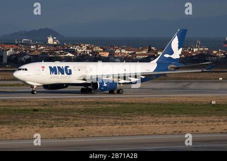 Istanbul / Turkey - March 29, 2019: MNG Airlines Airbus A330-200 TC-MCZ cargo plane departure at Istanbul Ataturk Airport Stock Photo