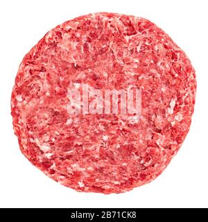 Raw fresh large beef burger isolated on white background. Stock Photo