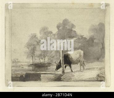 Landscape with a cow next to a ditch, Antonie Franciscus Dona, 1817 ...