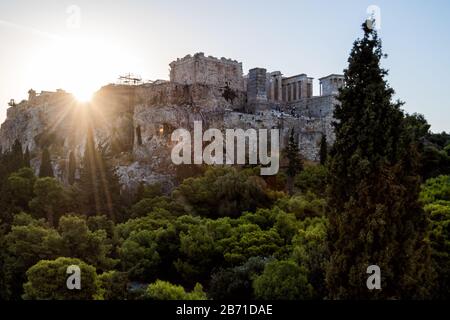 The Acropolis in Athens in the sunset Stock Photo