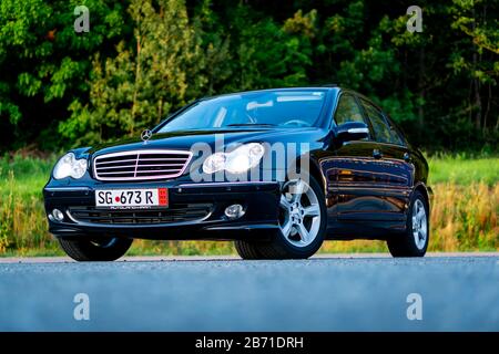 Mercedes Benz W203, C Class, kompressor, sedan photo session in an empty  park lot. Avantgarde trim, year 2005 Stock Photo - Alamy