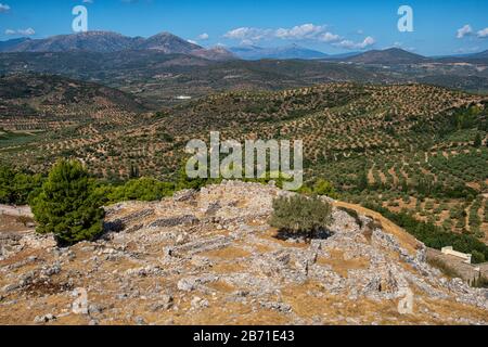 View over the archaeological site of Mycenae Stock Photo