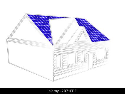 solar panels on the roof of abstract house Stock Vector