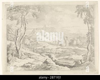 Landschap met herders Landschappen naar Gaspar Poussin (serietitel) Hilly landscape in the foreground two sleeping shepherds. The print is part of a series of landscapes to paintings by Gaspar Poussin. Manufacturer : printmaker John Glauber (listed property) to painting: Gaspard DughetPlaats manufacture: Unknown Date: 1656 - 1726 Physical features: etching material: paper Technique: etching Dimensions: plate edge : h 293 mm × W 389 mm Subject: (high) hill (+ landscape with figures, staffage) herding, herdsman, herdswoman, shepherd, shepherdess, cowherd, etc. Stock Photo