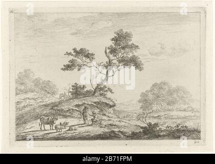 Landschap met herders in gesprek Landscape with three sheep, a bull and two shepherds in conversation. Left a cart in the background on a hill. Right river. Bottom right: 20. Print from a series of landschappen. Manufacturer : print maker, John Janson Place manufacture: Leiden Date: 1761 - 1784 Physical characteristics: etching material: paper Technique: etching dimensions: plate edge: H 103 mm × W 145 mm Subject: herding, herdsman, herdswoman, shepherd , shepherdess, cowherd, etc. Stock Photo