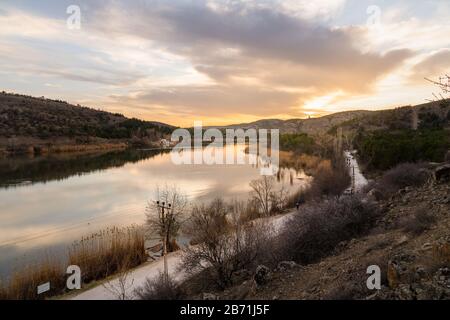 View of Eymir Lake in the sunset Stock Photo