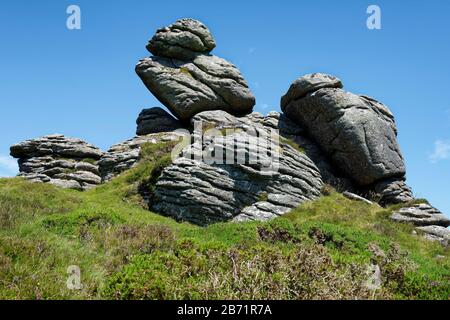 Granite Rocks at Honeybag Tor, Bonehill Down, Dartmoor, Devon, UK Stock Photo