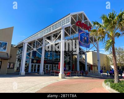 Orlando, FL/USA-2/29/20: An AMC Dine-In Theatre at an outdoor mall in Orlando, Florida.