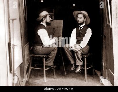 Mr. Toulouse paints Mr. Lautrec (ca. 1891) Henri Marie Raymond de Toulouse-Lautrec-Monfa (1864 – 1901), Henri de Toulouse-Lautrec, French painter Stock Photo