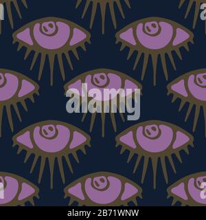 Dark hand drawn magic third eye seamless pattern. Spiritual magical human eyes vector texture background. Esoteric symbol of protection. Modern mythic Stock Vector