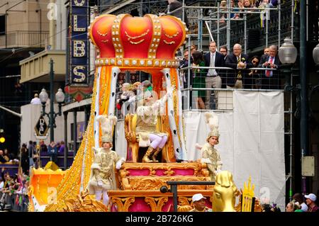 New Orleans, LOUISIANA, USA. 25th Feb, 2020. Rex, King of Mardi Gras, rides his float in the Krewe of Rex during Fat Tuesday Mardi Gras celebrations in New Orleans, Louisiana USA on February 25, 2020. Credit: Dan Anderson/ZUMA Wire/Alamy Live News Stock Photo