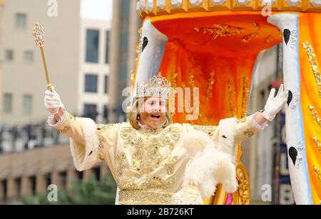 New Orleans, LOUISIANA, USA. 25th Feb, 2020. Rex, King of Mardi Gras, rides his float in the Krewe of Rex during Fat Tuesday Mardi Gras celebrations in New Orleans, Louisiana USA on February 25, 2020. Credit: Dan Anderson/ZUMA Wire/Alamy Live News Stock Photo