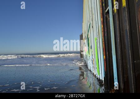 US border on Tijuana Baja California, the wall viewed from Mexico Stock Photo