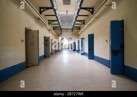 One of the cell wings at the old Gaol (jail). In Beechworth, Victoria, Australia. Stock Photo