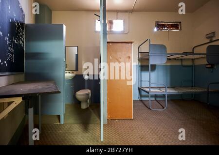 A multiperson cell at the old Gaol (jail). In Beechworth, Victoria, Australia. Stock Photo