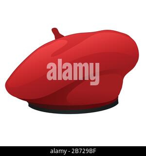 Red beret hat isolated on white background. Vector cartoon close-up illustration. Stock Vector