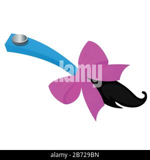 Funny accessory in the form of attached tail with purple ribbon bow isolated on white background. Vector cartoon close-up illustration. Stock Vector