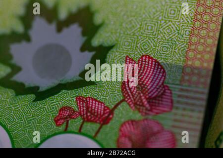 Macro photo of a Canadian Twenty Dollar bill Stock Photo