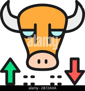 Bull, stock market, finance trade flat color line icon. Stock Vector