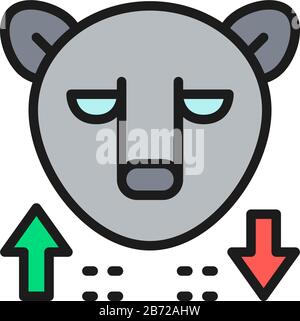 Bear, stock market, finance trade flat color line icon. Stock Vector