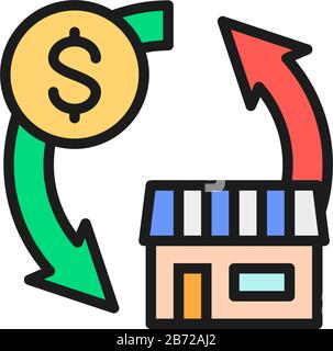 Real estate sales, exchange money for a house flat color line icon. Stock Vector