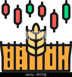 Wheat index growth chart, rising cost of food, stock market trading color icon. Stock Vector