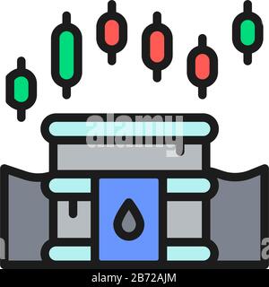 Oil barrel index growth chart, rising cost of fuel, stock market flat color icon Stock Vector