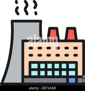 Factory, industrial building flat color line icon. Isolated on white background Stock Vector