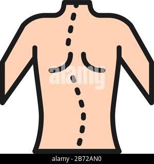Scoliosis, curvature of spine flat color line icon. Stock Vector