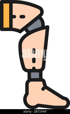 Prosthesis leg, exoskeleton flat color line icon. Stock Vector