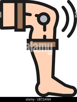 Knee replacement, prosthesis joint flat color line icon. Stock Vector