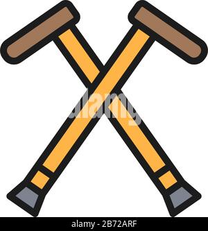 Crutches, walking sticks, crutch flat color line icon. Stock Vector