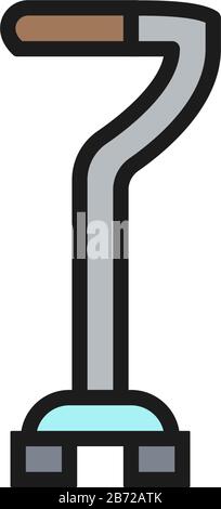 Walking stick, crutch, telescopic cane flat color line icon. Stock Vector