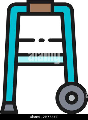 Cane, walker, medical device flat color line icon. Stock Vector