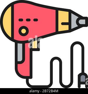 Hair dryer, barber tool flat color line icon. Stock Vector